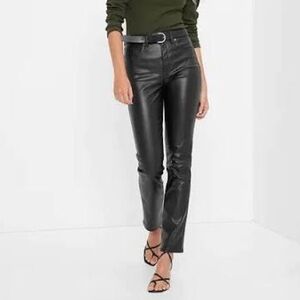 GAP Vegan Leather Cheeky Straight Pants High Rise Black Size 26 Petite Like New